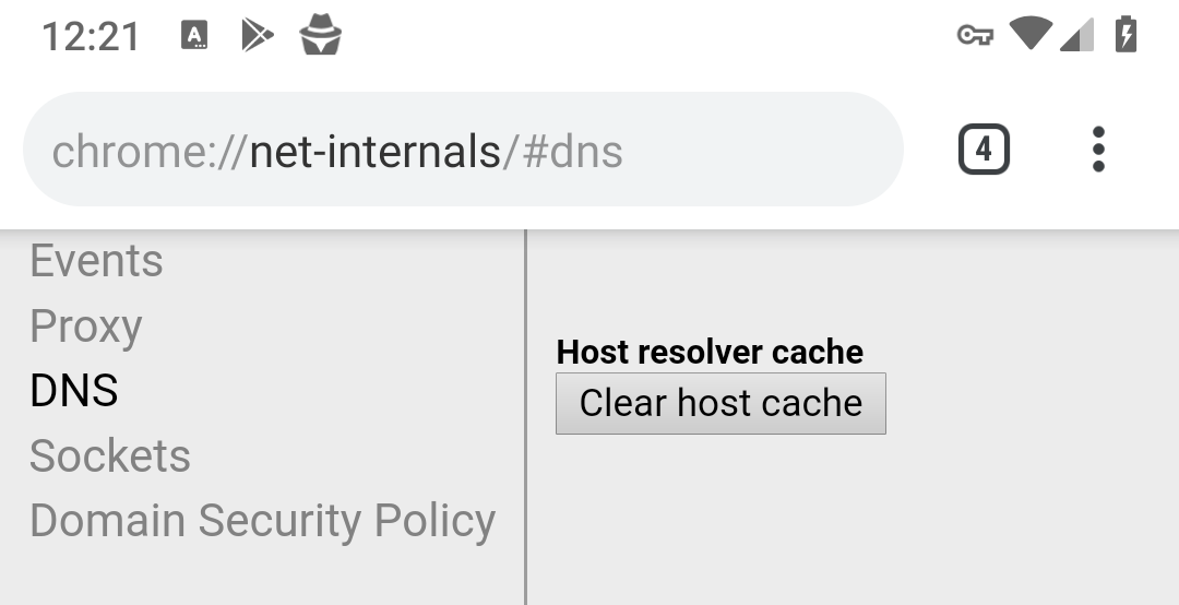 Clear Android Chrome Host Cache