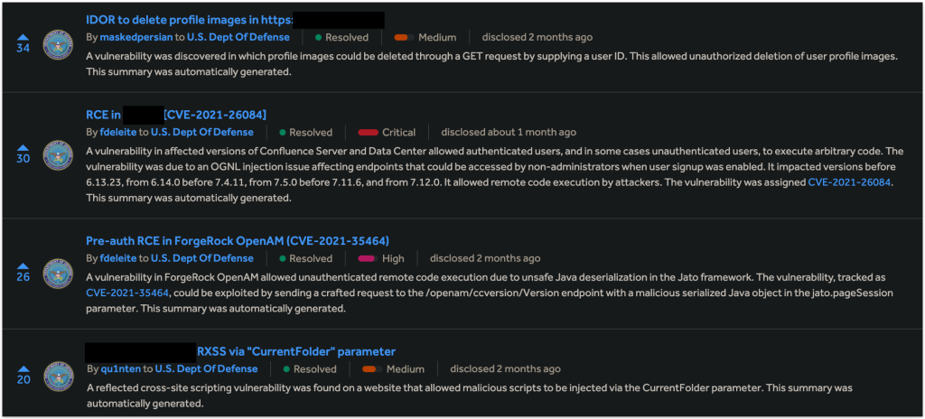DoD vulnerabilities
