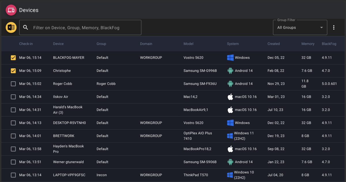 Iconografica rettangolare che raffigura la dashboard Blackfog MSP/MSSP PROVIDER