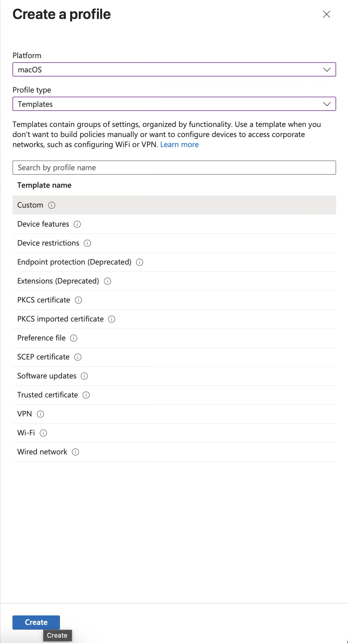 intune create profile